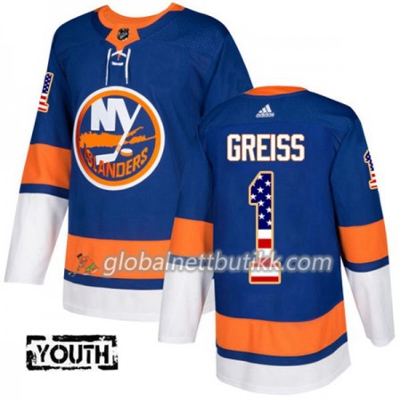 New York Islanders Hockeydrakt Thomas Greiss 1 2017-2018 USA Flag Fashion Blå Adidas Authentic - Barn